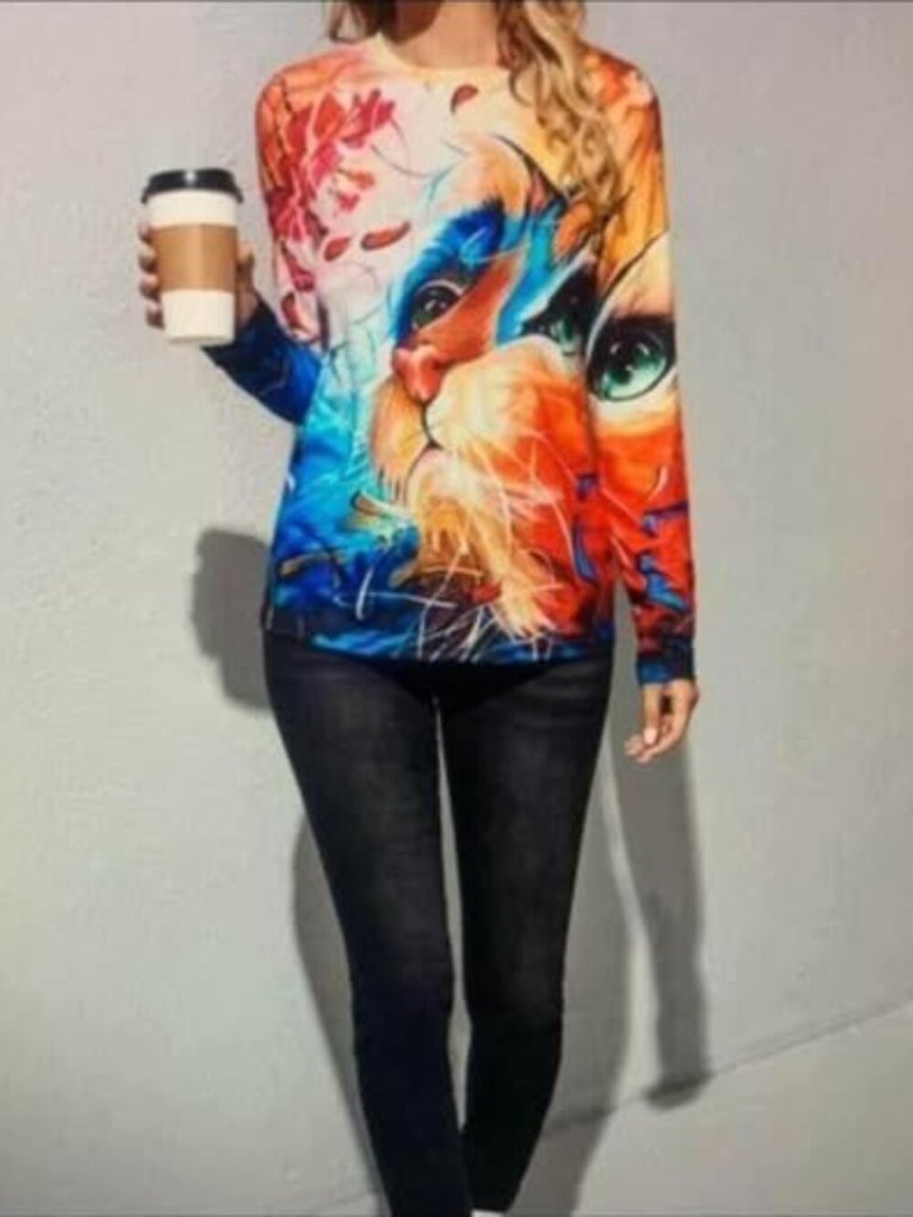 Ladies XXL Long sleeve shirt Cat Face design - Picture 9 of 9